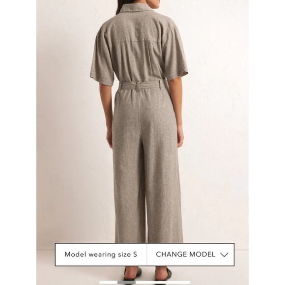 Z Supply XL Linen Striped Jumpsuit Ellora w belt Oatmeal beige Widelegs Stylish - Picture 4 of 16